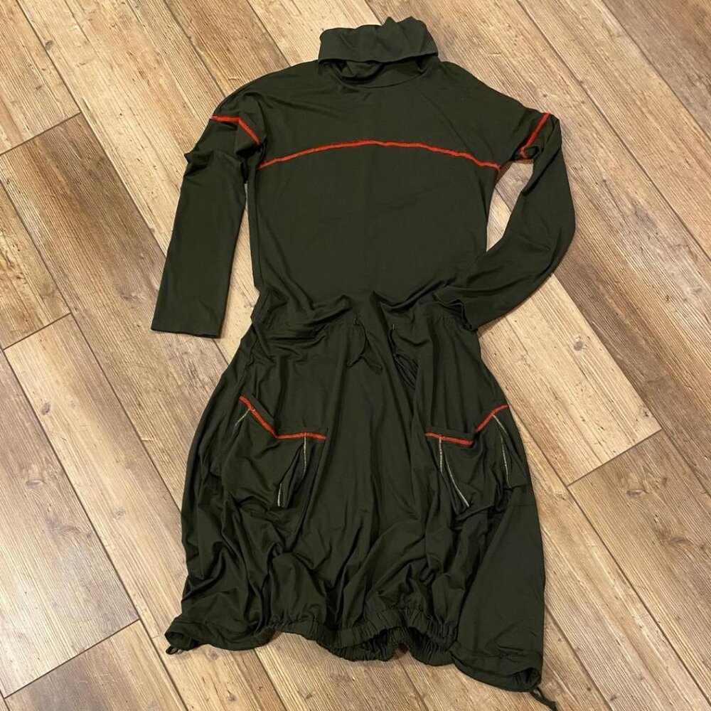 Marithe Francois Girbaud CRAVATATAKILLER Vintage Dress Size 6 US Military GREEN